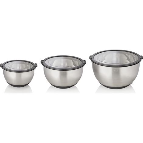 Bols avec couvercle Ø 11/13/15 cm fond antidérapant inox silicone - Was Germany (1/2)