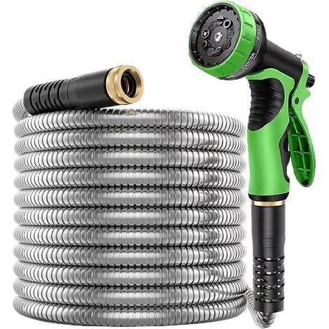 Tuyau Jardin Acier Inoxydable US Standard 15m (50ft), Pistolet 10 Modes, Tuyau Léger Sans Torsion pour Lavage Auto et Arrosage (1/5)