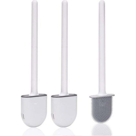 Brosse Toilette Silicone,(2 pièces) Brosse Toilettes WC,Brosse WC Silicone et SupportsAvec des Poils Doux et Une Poignée Antidérapante Brosse Toilette Silicone Nettoyage Rapides Brosse WC Suspendu (1/4)