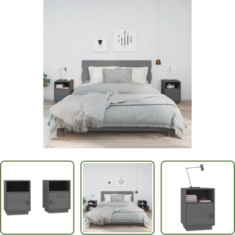 vidaXL Kiefer Nachttisch - Nachttische 2 Stk. Grau 40x34x55 cm Massivholz Kiefer (1/5)