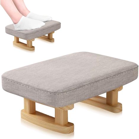 Repose-pieds, pouf avec siège rembourré amovible, repose-pieds moderne sous le bureau, pour salon, chambre, entrée, bureau (gris clair) (1/5)