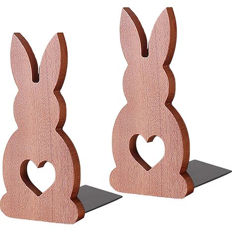 Buchstützen in Herzform aus Naturholz, 2 Stück, elegantes Schreibtischaccessoire (1/4)