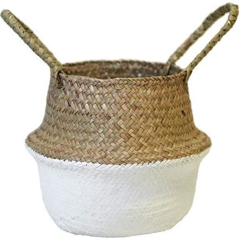 Panier pliable/Panier à fleurs en osier orné de sequins/Panier décoratif beige en matière naturelle (1/2)