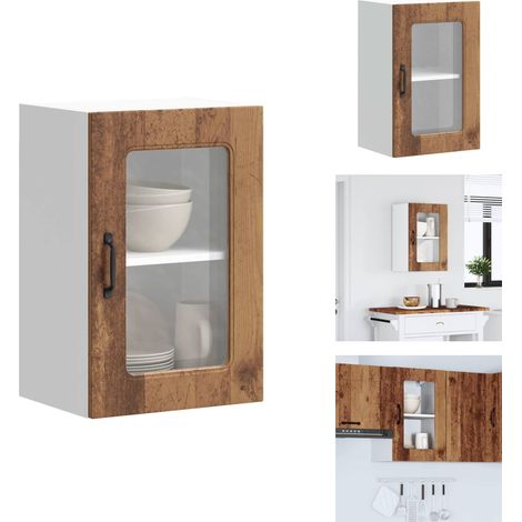 Küchen-Hängeschrank mit Glastür Altholz-Optik Holzwerkstoff - Küchen-Wandschrank - Küchen-Wandschränke - Wandschrank Küche - Küchenschrank (1/5)