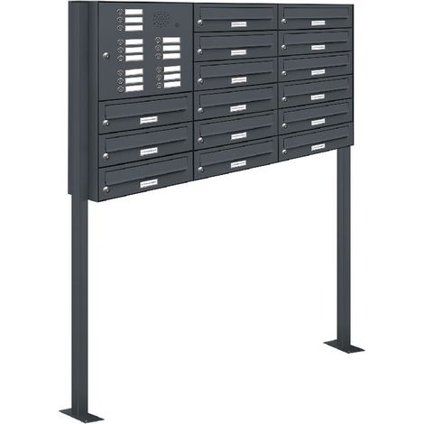 15er Briefkasten Standanlage Freistehend RAL 7016 Anthrazit Klingel (1/5)