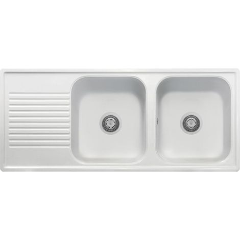 Lavello 116x50 cm 2 vasche gocciolatoio bianco Samet