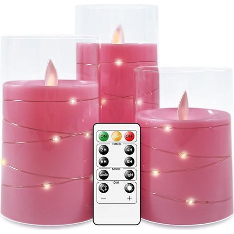 Lot de 3 Bougie LED Flamme Vacillante Verre Avec Télécommande Minuteur Pour Salon Mariage Noël (1/5)