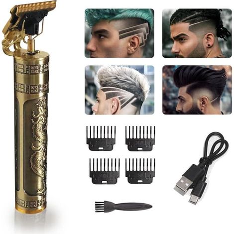 KLVGTIFS PU - Tondeuse à cheveux professionnelle en forme de T, tondeuse à barbe pour hommes, rasoir électrique professionnel, tondeuse à cheveux sans fil, rechargeable par USB. (1/5)
