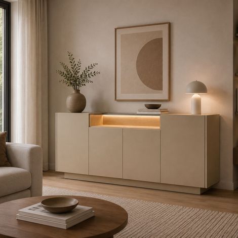 Credenza Halefa, Madia 4 Ripiani, Apertura Battente, 4 Ante, 103x40x83h cm Marrone Chiaro (1/5)
