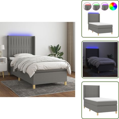 Letto grigio scuro - vidaXL Letto a Molle Materasso e LED Grigio Scuro 80x200 cm in Tessuto - Materasso con LED