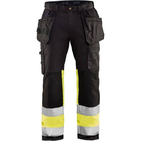 Pantaloni da lavoro ad alta visibilità elasticizzati 1558 - Nero/Giallo fluorescente XS - FR(38) - SE(C44) - Norme (1/4)