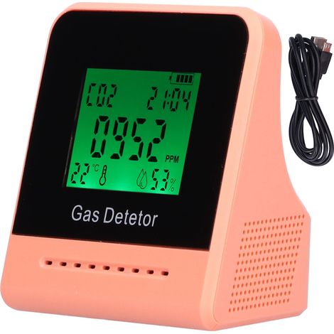 Luftqualitätsdetektor 400-5000ppm mit CO-Sensor, Uhr und USB-Ladegerät (Pink)
