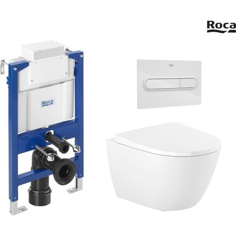 Pack WC Bastidor empotrado ROCA Duplo bajo ventana cisterna y pulsador PL1 dual blanco con inodoro suspendido ROCA Ona 53 cm Soft-Close (1/4)