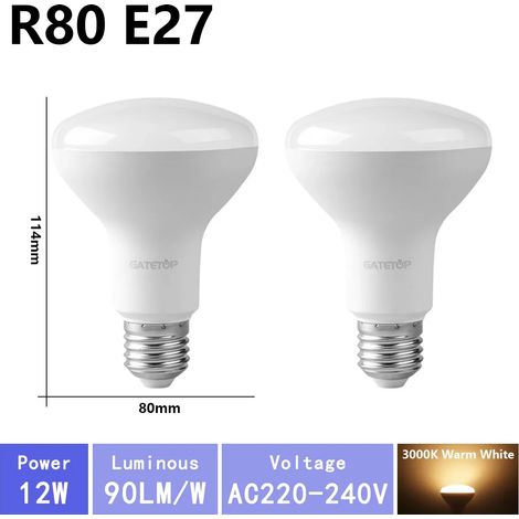 (R80 3000K, AC220V-240V) 2 ampoules LED, AC220V, adaptées à l'éclairage de salle de bain. (1/5)