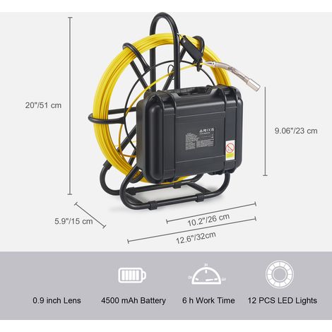 Mophorn Inspektionskamera Rohrkamera 50m Kanalkamera 720P Endoskop-Kamera 12V 4500mAh Lithium-Akku 6Stunden Rohrinspektionskamera IP68 (1/4)