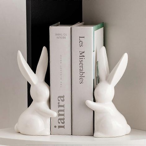 Dekorative Buchstützen aus Keramik, lustige Buchstützen, hasenförmige Regalstopper (1/3)