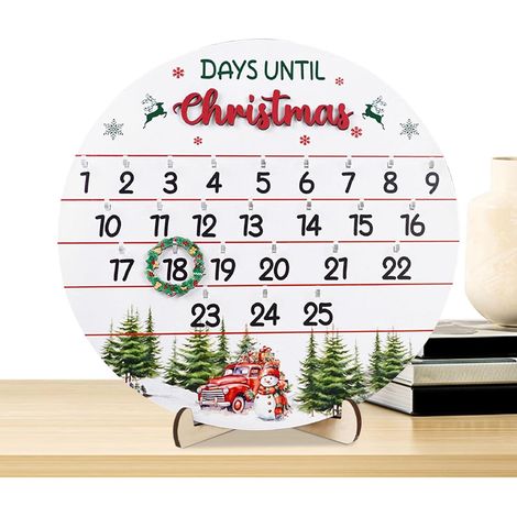Compte À Rebours De Noël Panneau Décoratif De Porte En Bois Style 25 Jours Décorations Avent Pour Affichage Mural Manteau De Cheminée Table Bureau Maison Intérieur Extérieur (1/5)