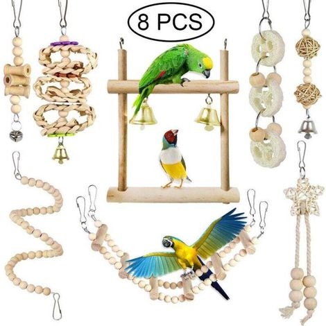 Jouets pour Oiseaux 8 Pièces Perroquet Perruche Calopsitte Gris du Gabon et Ondulées