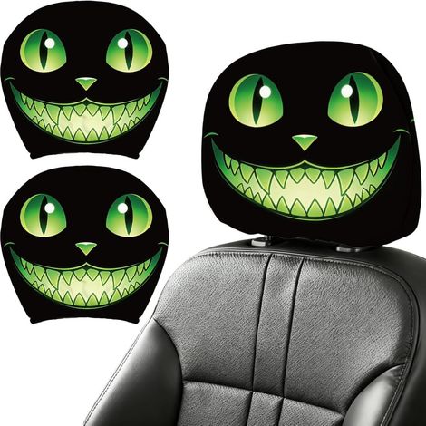 Car Headrest Covers Set of 2 Universal Elastic Car Headrest Covers Smiling Face Washable Protector for All Cars Home Decor Accessories Green (1/5)