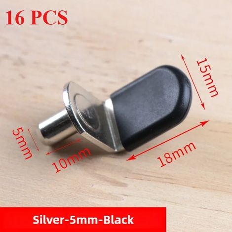 (Argent-5 mm-Noir-NA) 16 supports d'étagère robustes en forme de L, clips nickelés avec trou pour une fixation sécurisée dans la cuisine ou une bibliothèque. (1/5)