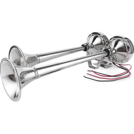 Klaxon électrique double trompette 125 dB 12 V, petit format, en acier inoxydable, qualité marine, 380 Hz, pour bateau (1/5)
