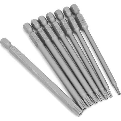 Embouts Torx - 100 mm - Magnétiques - Tige Hexagonale 6,35 mm - Pour Tournevis Électrique Manuel Perceuse - Lot de 8 (T8 T10 T15 T20 T25 T27 T30 T40) (1/5)