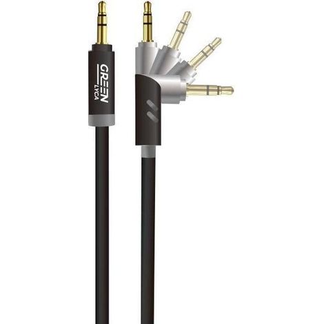 Câble audio AUX GREEN LYCA 3,5 mm, 1,5 m, tête pivotante à 360° - Noir (1/2)