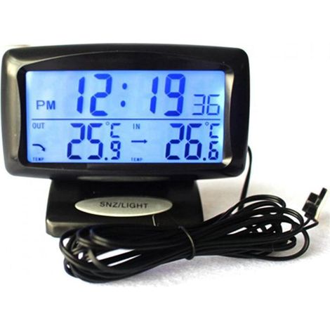 Kit per auto 2 in 1 con orologio elettronico e termometro a LED, doppio strumento per misurare la temperatura interna ed esterna. (1/4)
