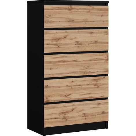 Cassettiera 5 cassetti, Nero Opaco / Rovere Wotan, 70 x 39 x 125 cm (1/5)