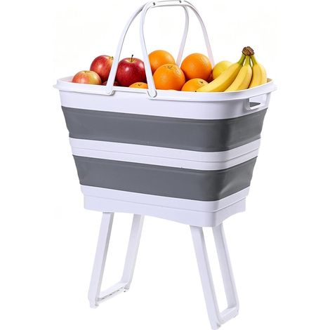 Grand Bac À Linge 26 litres grand organisateur pliable surélevé Rangement Vêtements Panier À Linge Pliable Pour Maison Salle De Bain Cuisine Espace Jeux Collations Aliments Fruits Légumes (1/5)