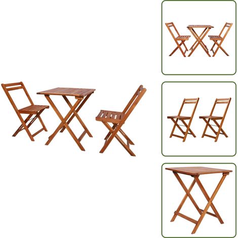 The Living Store Set da Bistrot 3 pz Pieghevole in Legno Massello di Acacia - Tavolo pieghevole