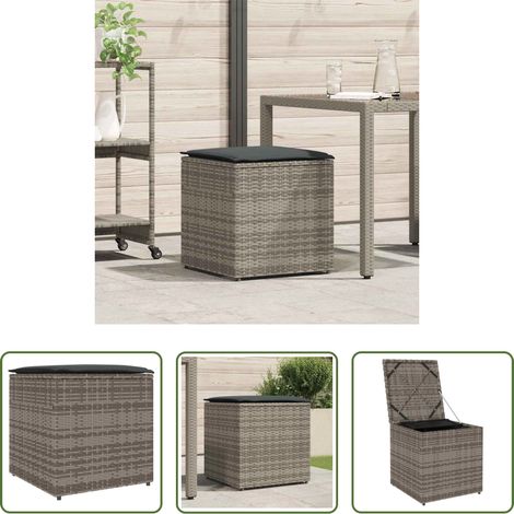Außenbereich - Kissenbox mit Speicher Grau 50 x 50 x 50 cm Poly-Rattan (1/5)