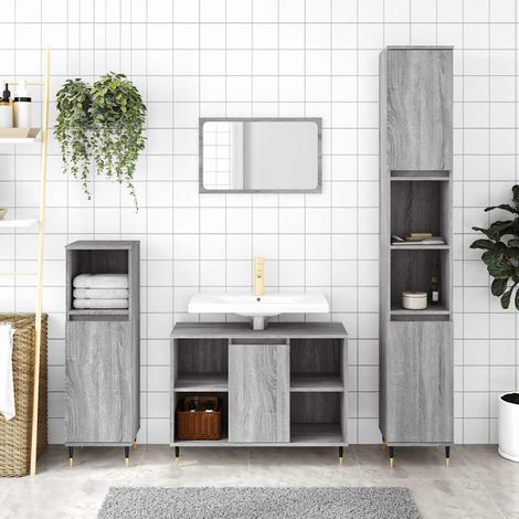 Badschrank Grau Sonoma 30x30x100 cm Holzwerkstoff