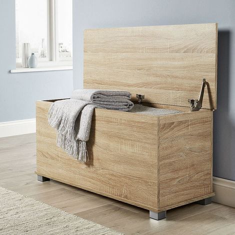 Sonoma Ottoman Storage Chest Oak Toy Chest Bedding or Blanket Box Large Wooden