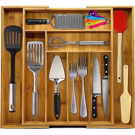 Range-couverts à tiroir en bambou, extensible 6-8 compartiments, 43-50455cm (1/5)