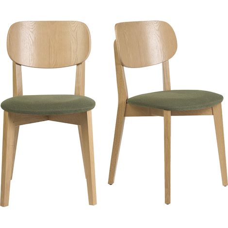 Chaises vintage en bois clair chêne et tissu effet velours texturé vert kaki (lot de 2) LUCIA (1/5)