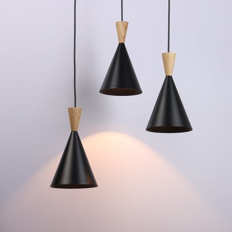 Lámpara Colgante Triple De Metal Y Madera "Lima" - Negro (1/5)