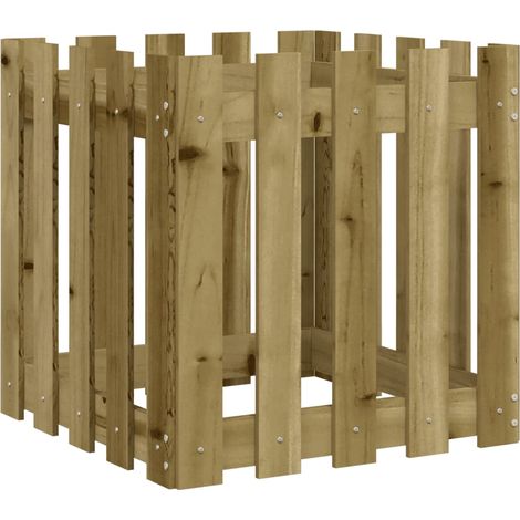 Jardinière Bac à fleurs avec design de clôture 50x50x50 cm pin imprégné (1/5)