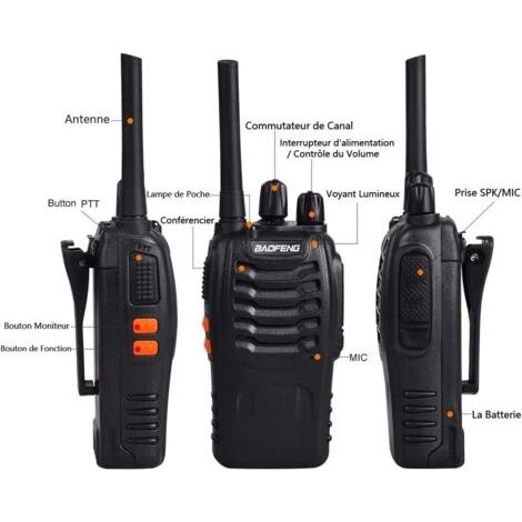 Talkie-walkie PMR professionnel 16 canaux – Portée de 10 km – Batterie rechargeable intégrée de 1500 mAh – Casque inclus – Chargeur USB fourni (1/4)