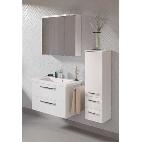 Badezimmer Set mit Mineralmarmorbecken TRENTO-66 in weiß Glanz, B/H/T: ca. 125/200/51 cm (1/5)