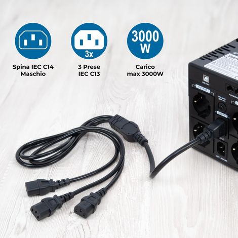 Vultech MU-UPS04 Cavo Splitter Di Alimentazione Da IEC C14 A 3x IEC C13 1m 3000W 10A 250V (1/4)