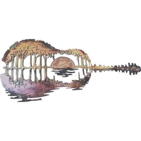 Sculpture murale abstraite guitare en métal fer, ornement suspendu artistique pour musicien, décoration rétro pour cour, intérieur, fête, porche (1/5)