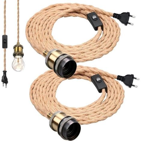 Lustre Corde De Chanvre Câble,2 Pièces 4.5m E27 DIY Suspension Luminaire,Suspension Lumière Pendante,DIY Lampe Suspendue (1/5)