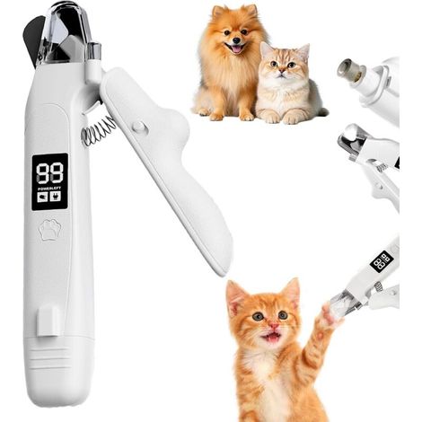 Coupe Ongles Chien et Chat 2 en 1 avec Lime Électrique LED, Coupe Griffes Animaux avec Récipient Collecteur, Recharge USB-C, Faible Bruit pour Chiens Chats Petits Animaux