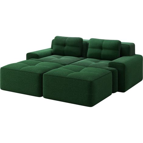 Canapé modulaire en velours côtelé vert sans accoudoirs pour 2 personnes, design en U, assise profonde confortable pour salon (1/5)