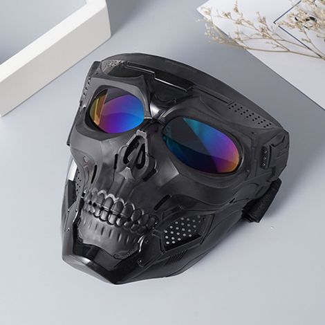 Masque de protection motocross à motif crâne - lunettes sport avec verres teintés multicolores et sangle ajustable anti-glisse (1/5)
