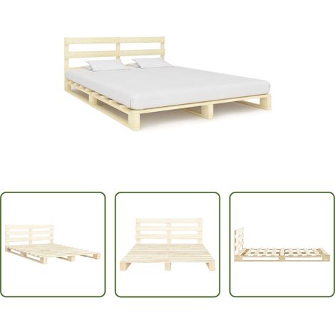 vidaXL Lit en bois massif -  Cadre de lit de palette sans matelas bois massif pin 180x200 cm (1/5)