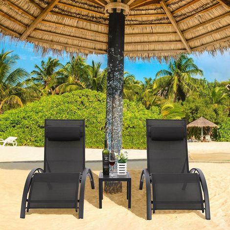 Sonnenliege Aluminium XXL 2er Set 5fach 3-teiliges Set Schwarz (1/5)