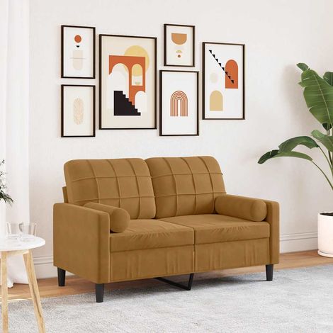 Canapé 2 places en velours marron avec 2 oreillers décoratifs, assise 120 cm - PANGIVO (1/5)