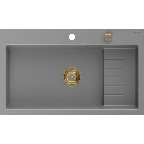 Mexen Omar Granitspüle 1-beckig 800 x 480 mm, grau, Siphon gold - 6520801005-71-G